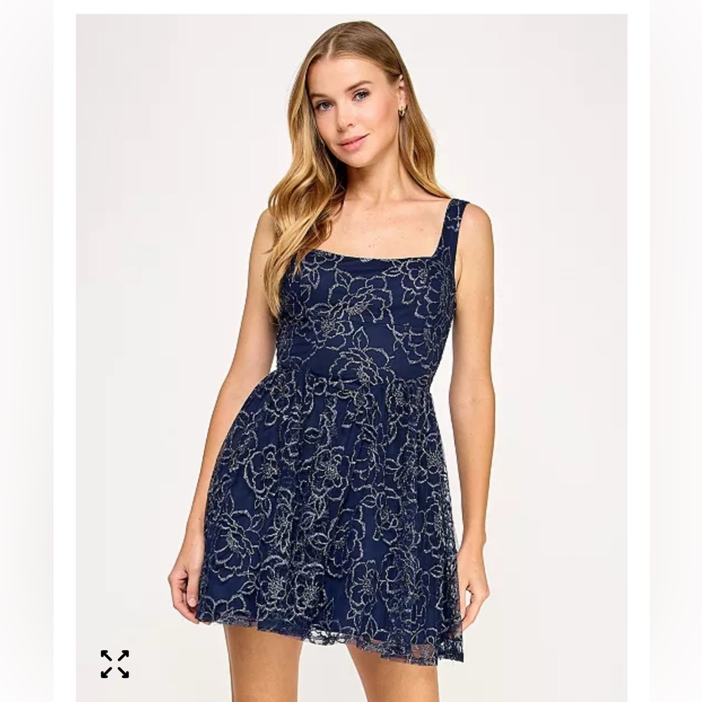 City Studio Navy Floral Lace Square-Neck Mini Dress